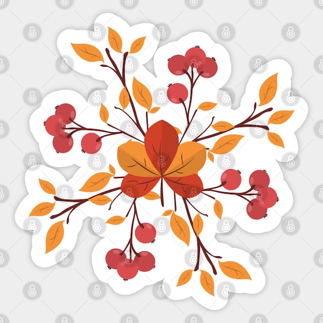 Orange and Red Autumn Leaves with Berries Sticker by Orchyd